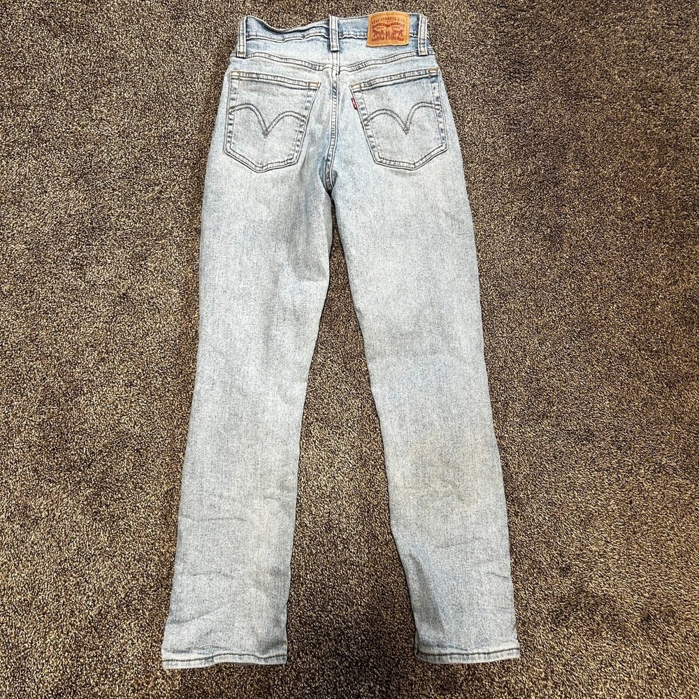 Levi's Wedgie Straight Jeans Womens 25 Light Blue Good Distressed High Rise - Picture 3 of 5
